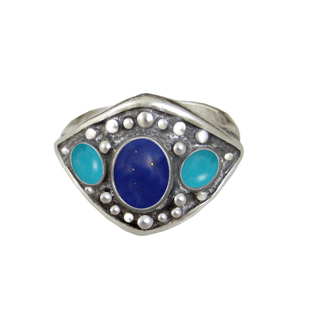 Sterling Silver Medieval Lady's Ring with Lapis Lazuli And Turquoise Size 9